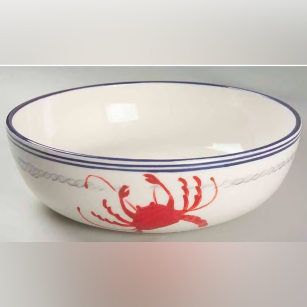 Paula Deen Ahoy Mate crab design 10” shallow serving bowl nautical coastal